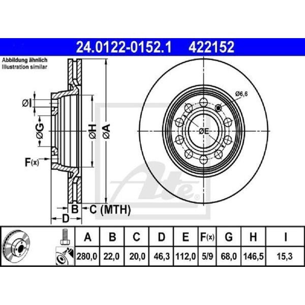 2X Ate 24.0122-0152.1 Disco Freno Asse Anteriore, Asse Posteriore-image