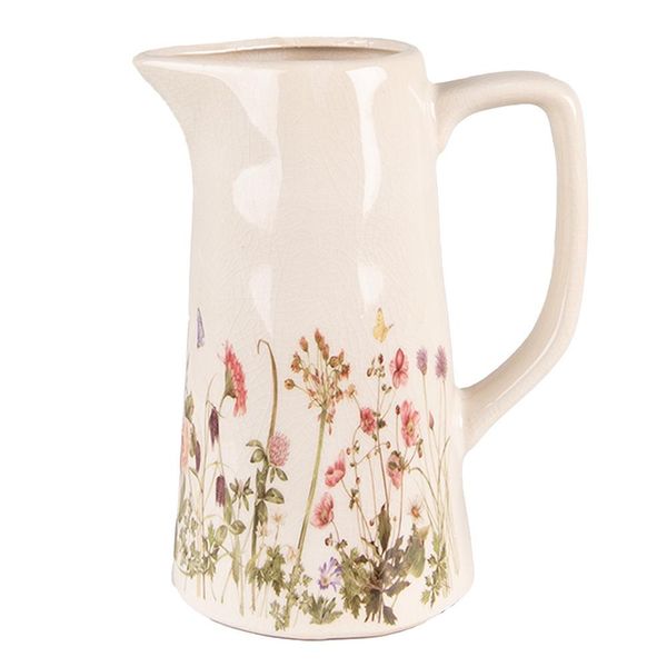 Brocca Decorativa Clayre & Eef 20X13X25 Cm Fiori Di Ceramica Rosa Beige-image