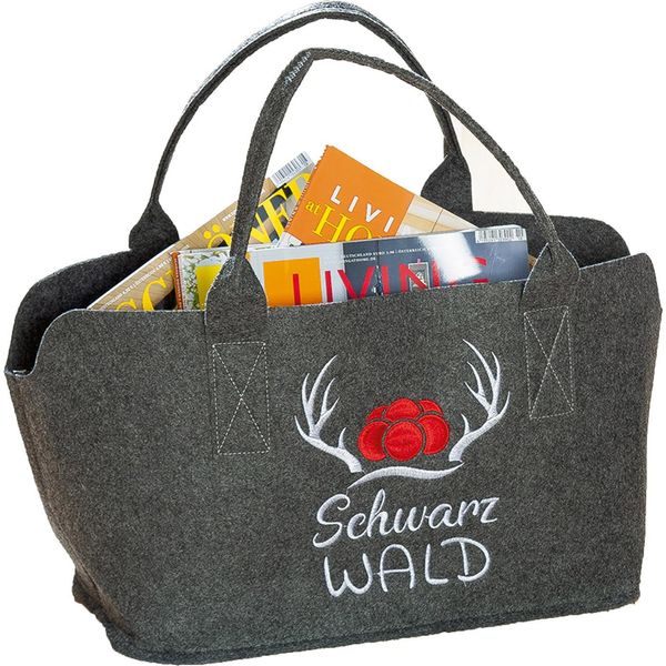 Gilde Tasche, "Schwarzwald"", Geweihmotiv, Schriftzug, Filz, Grau, , L. 25 Cm, B. 40 Cm, H. 26 Cm 45538/Abverkauf Nur Solange Vorrat Reicht"-image