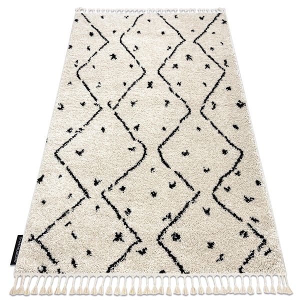 Tappeto Berber Tetuan B751 Zigzag Crema Frange Berbero Marocchino Shaggy Beige 160X220 Cm-image