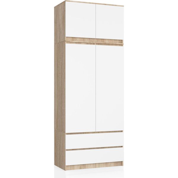 Akord Armadio Sovrapposto 2 Ante 2 Cassetti Rovere Sonoma E Bianco 90X51X234 Cm-image