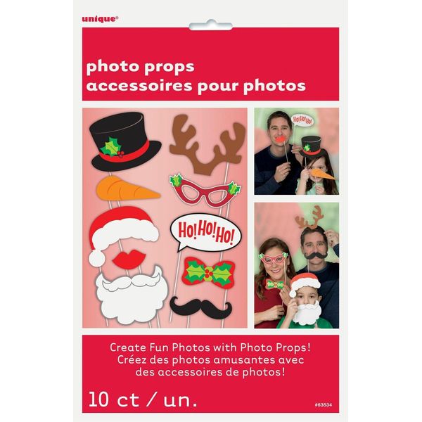 Unique - Babbo Natale - Oggetti Di Scena Per Photobooth "Ho Ho"", Design Natalizio Confezione Da 10 Pezzi - Scatola Di Cartone SG32214 (Taglia Unica) (Colorato)"-image