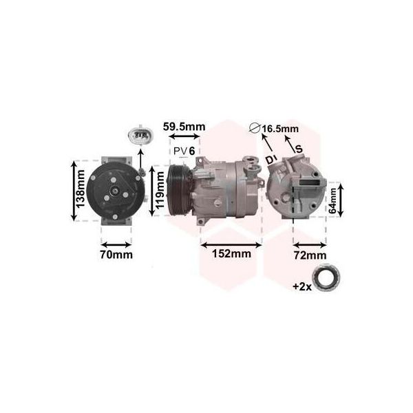 Van Wezel 3700K279 - Compressore Aria Condizionata Oe 51783368 Per Croma, Vectra B (J96), Frontera B (U99)-image