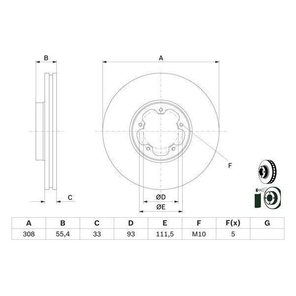 Bosch 0 986 479 D40 - Disco Freno Oe BK21 1125 Ac Per Tourneo Custom, Transit Custom, Transit V363-image