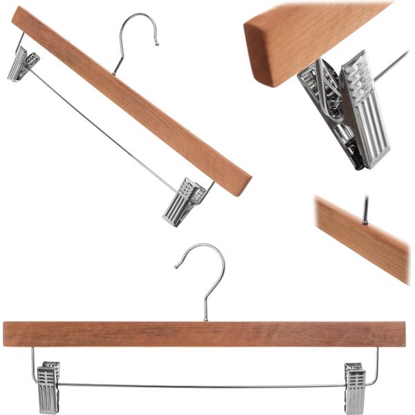 Appendiabiti In Legno Kadax, Con Morsetti In Metallo, Due Tacche, Gancio Girevole A 360°, Appendiabiti Per Vestiti, Pantaloni, Camicia, Gonna, Abito, Appendiabiti Per Giacca, Antiscivolo-image