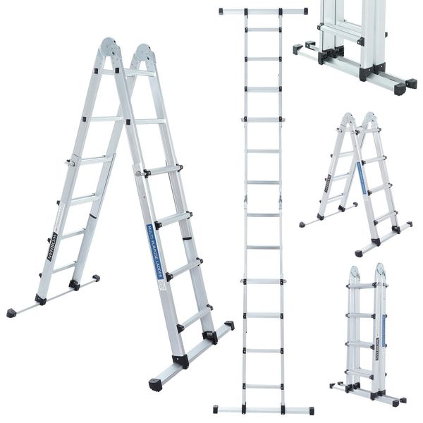 Worhan Scala 410 Cm Scala Telescopica In Alluminio Scala Pieghevole Scala Singola Scala A Gradini Allungabile Barra Stabilizzatrice Scala Multifunzionale Versatile LG4-image