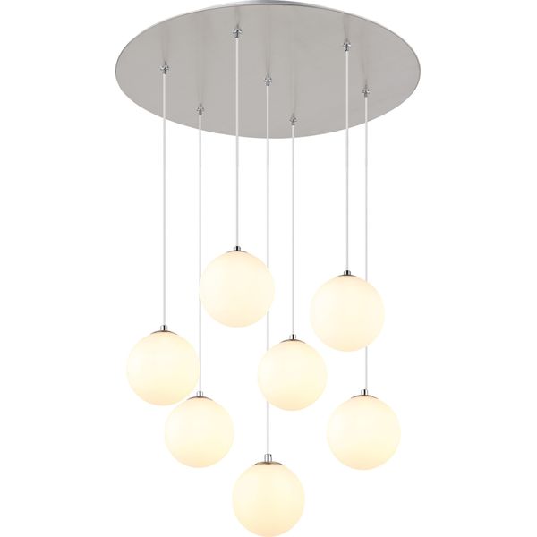 Lampada A Sospensione A Led, Metallo, Globi Di Vetro, 7 Fiamme, H 120 Cm-image