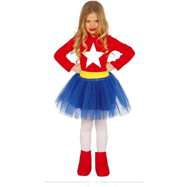 Supereroe Avventura Figura Carnevale Vestito Bambini Costume Fumetto Rosso Blu Giallo Stella Design Fantasia Eroe Figura Carnevale, Taglia: 98/104 Colore: Rosso-image