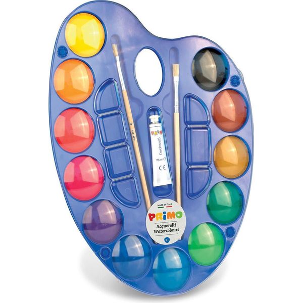 Primo Acquerelli Maxi Jumbo 35 Cm Tavolozza 12 Colori + 2 Pennelli + Bianchetto-image