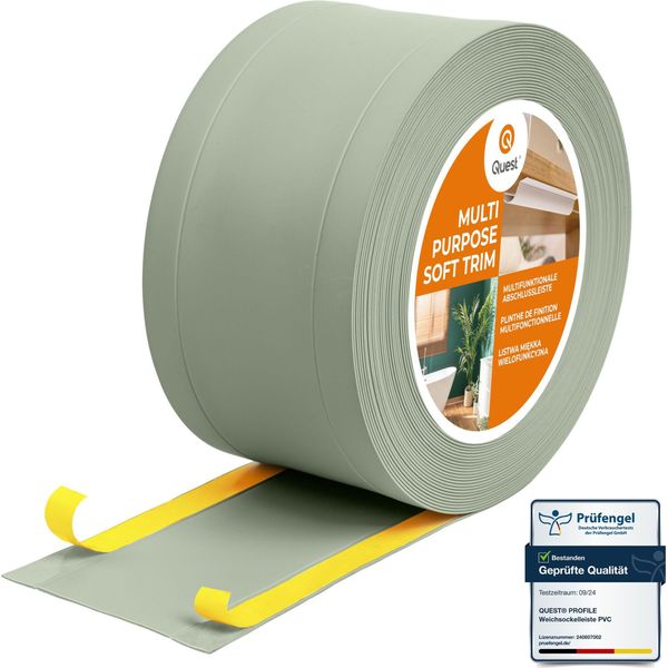 Quest Battiscopa Di Finitura W1 In Pvc 6 In 1 1X95Mm, 10M, Autoadesivo, Coprente, Battiscopa Flessibile Per Pavimenti E Pareti, Verde Chiaro-image