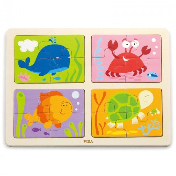 Viga Puzzle Di Legno Animali Marini 4In1-image