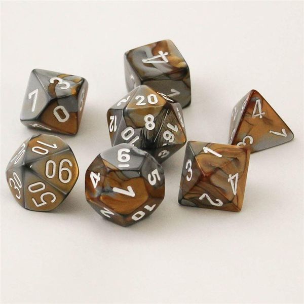 Chessex - Gemini - Set Di 7 Pezzi - Rame-Acciaio/Bianco-image