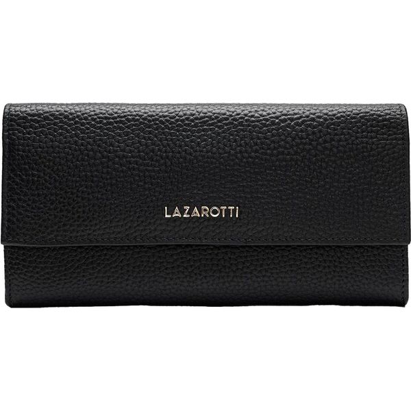 Lazarotti Pelle Portafoglio Bologna Leather Wallet With 12 Card Slots Black Nero-image