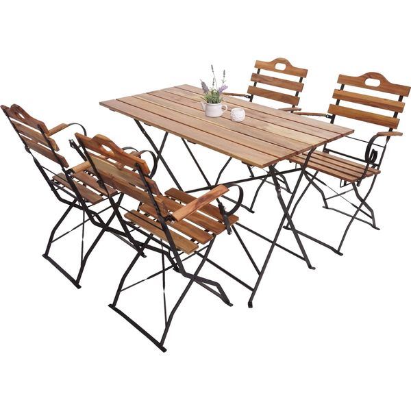 Set Da Giardino Per Birra HWC-J40, Set Da Bistrot Tavolo Pieghevole Sedia Pieghevole, Qualità Catering Acacia Certificata Mvg ~ Colore Naturale-image