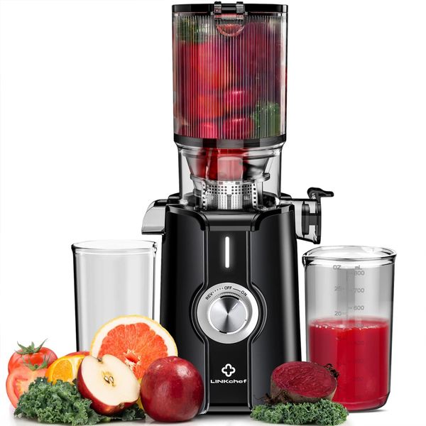 Linkchef SJ-051-EU-BL Lento Spremiagrumi - Potenza 200W Ampia Capacità 1.2L Doppi Vassoi Di Alimentazione Facile Da Pulire - Nero-image