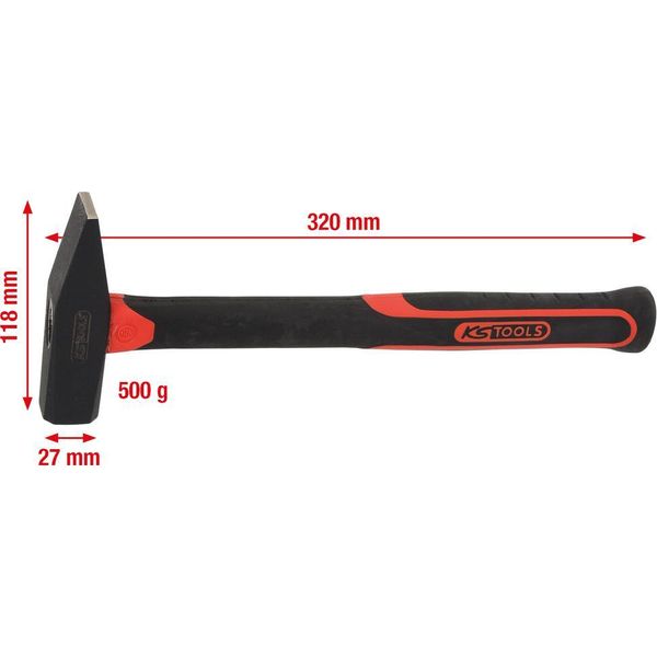 Ks-Tools 142.1351-E Martello Da Fabbro Con Manico In Fibra Di Vetro, 500G, Su Gancio-image