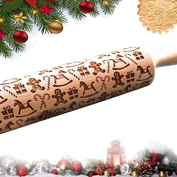 Mattarello Natalizio In Rilievo 3D In Legno Per Bambini Fiocchi Di Neve E Alci - Accessori Da Forno Per Biscotti Natalizi Fai Da Te, Biscotti, Fondente, Omino Di Pan Di Zenzero-image