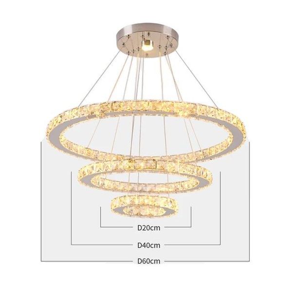 Lampada A Sospensione, Design Ad Anelli Di Cristallo, Tecnologia Led Dimmerabile, Anelli 20X40X60Cm, Telecomando Dimmerabile-image