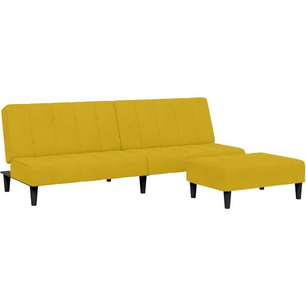 Vidaxl Divano Letto A 2 Posti Con Poggiapiedi In Velluto Giallo-image