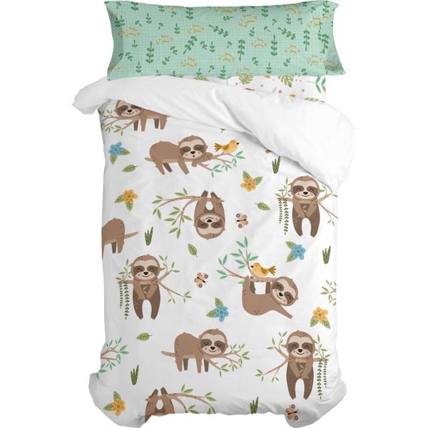 Set Copripiumino Happyfriday Moshi Moshi Happy Sloth Colorato Materasso Singolo 2 Pezzi-image