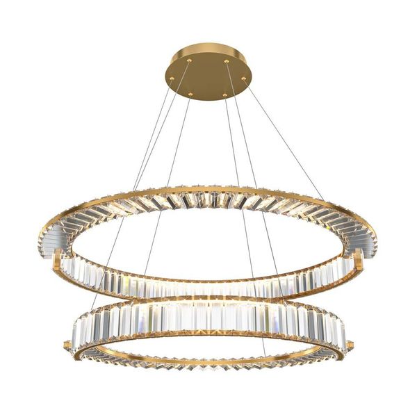Lampada A Sospensione A Led, Metallo Dorato, Cristalli Trasparenti, H 150 Cm-image