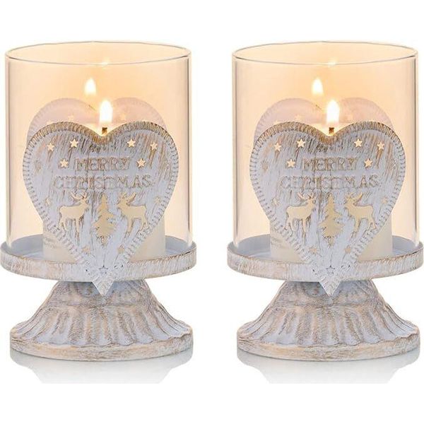 Set Di 2 Candelabri Vintage In Metallo Per Candele A Colonna, Portacandele A Uragano, Decorazione Per La Tavola Di Natale, Cuore-image