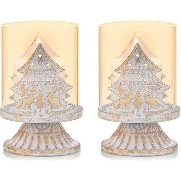 Set Di 2 Candelieri Vintage In Metallo Per Candele A Colonna, Portacandele A Uragano, Decorazione Per La Tavola Di Natale, Albero, Ecc-image