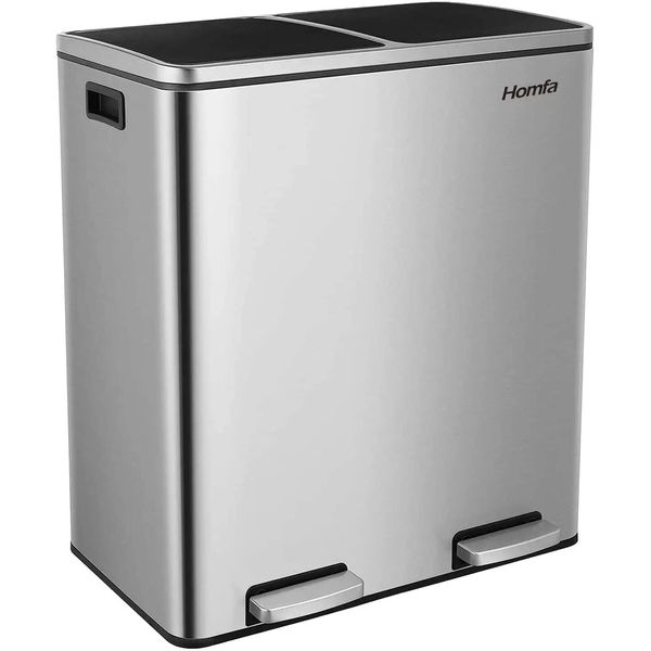 Cestino Per La Raccolta Differenziata A Doppio Scomparto, Capacità 60 Litri, Finitura In Acciaio Inox , Argento-image