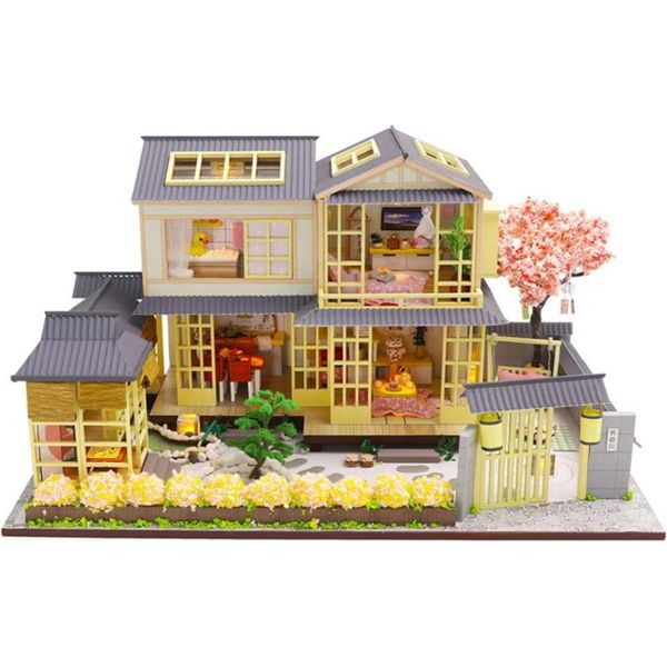 Habarri | Casa In Miniatura - Diy Casa Delle Bambole - Casa In Legno Con Mobili E Illuminazione A Led - Regalo Per Bambini - Villa A Kyoto-image