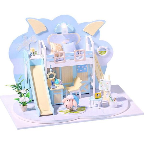 Habarri | Casa In Miniatura - Diy Casa Delle Bambole - Casa In Legno Con Mobili E Illuminazione A Led - Regalo Per Bambini - Pecora Blu-image
