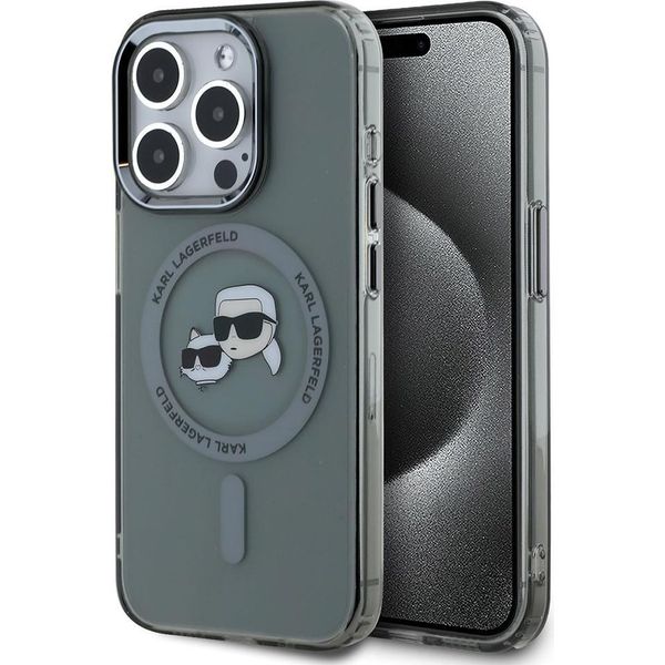 Karl Lagerfeld Klhmp15Lhlskck Custodia Rigida Per Iphone 15 Pro 6.1 Czarny/Nero Iml Metal Karl&Choupette Head Magsafe-image