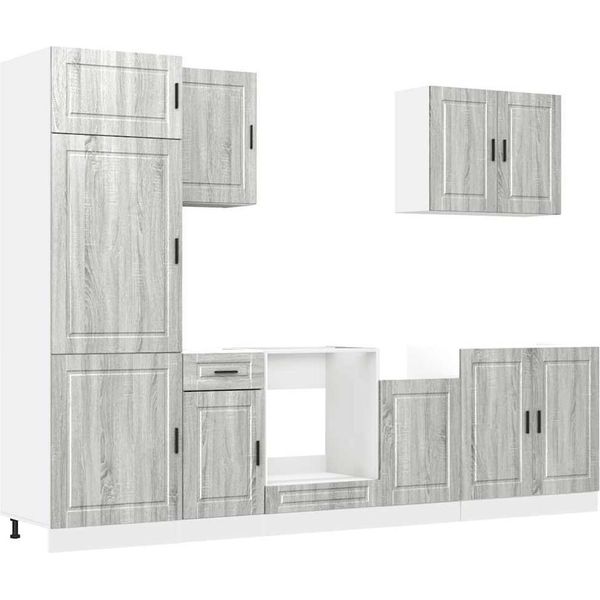 Vidaxl Set Di Armadietti Da Cucina 7 Pezzi Porto Grey Sonoma In Materiale Ligneo-image