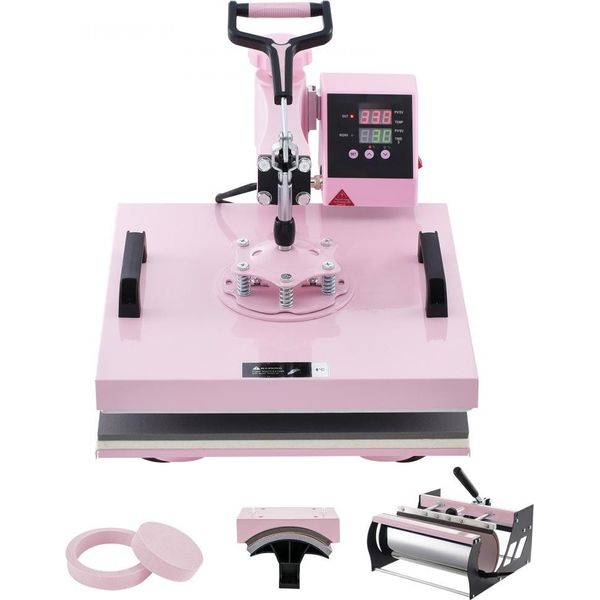 Pressa Termica 5 In 1 38X38Cm Per Magliette E Tumbler - Rosa - Tecnologia Di Stampa Di Alta Qualità - Stampa Tessile Fai Da Te-image