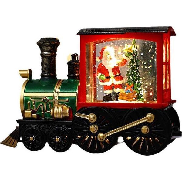 Globo Di Neve Con Treno Invernale, Globo Di Neve Natalizio Illuminato, Pupazzi Di Neve Di Babbo Natale Scintillanti, Globo Di Neve Per Comodino, Sambuco Rosso-image