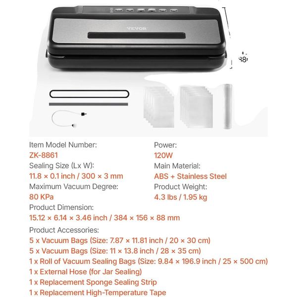 Sigillatrice Sottovuoto Elettrica, Potenza 120W, Forza Di Aspirazione 80Kpa, 300 X 3Mm-image