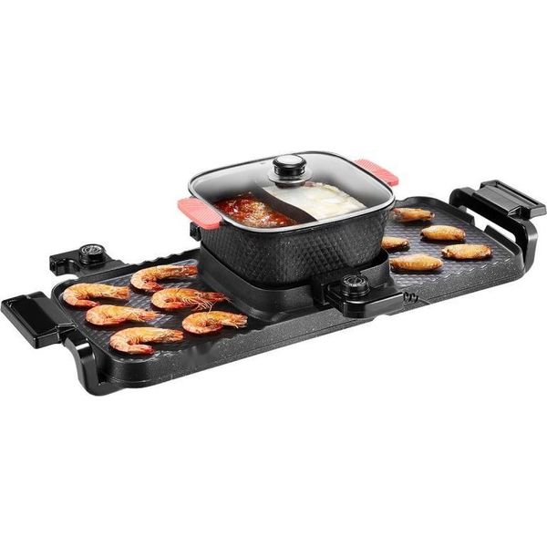 Hot Pot E Grill 2300 W 2 In 1 - Grill Elettrico Senza Fumo Con Pentola Rimovibile - Apparecchio Combinato Per Grigliare E Cucinare-image