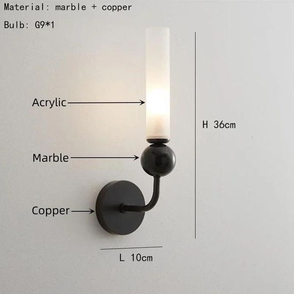 Applique, Stile Moderno, Lampadina Led, Materiale Rame, Luce Calda, Stile B-Nero-image