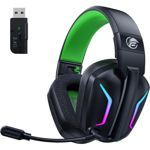 Cuffie Over-Ear, Cuffie Da Gioco 2.4G Con Microfono Per PS5, PS4, Pc, Mac, Pieghevoli Con Cancellazione Del Rumore Surround E Luce Led, Durata Della Batteria 50 Ore-image