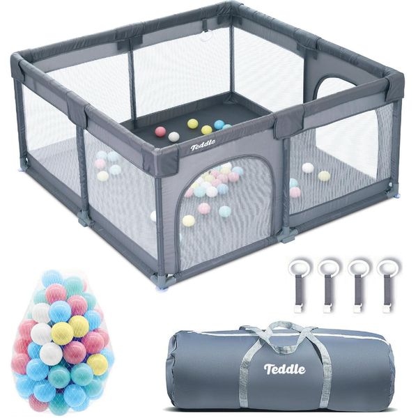 Box Per Bambini Teddle - Box Per Bambini Con 50X Palline - 120 X 120 Cm - Box Per Interni Ed Esterni - Grigio-image