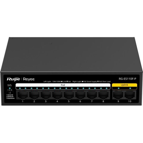 Switch Reyee Poe Non Gestito Desktop 8X RJ45 10/100Mbps Poe+ 802.3Af/At 2X Uplink RJ45 10/100Mbps-image