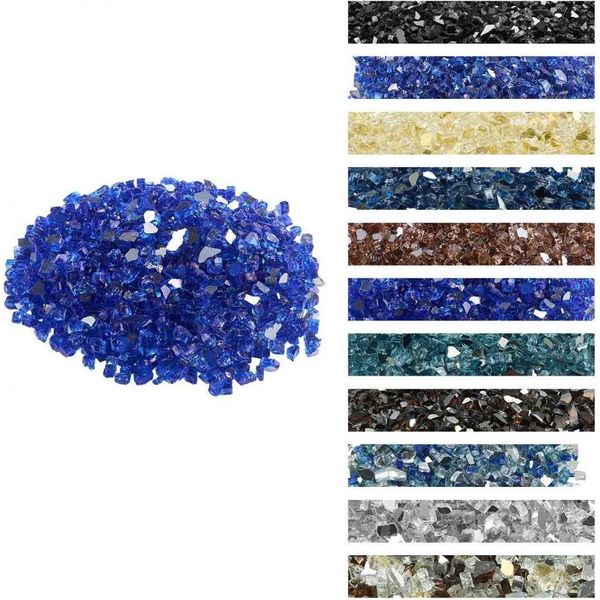 Vetro Per Caminetto 4,5Kg - Blocchi Di Vetro Decorativi 12,7Mm - Decorazione Per Caminetto - Vetro Per Caminetto Blu Cobalto-image