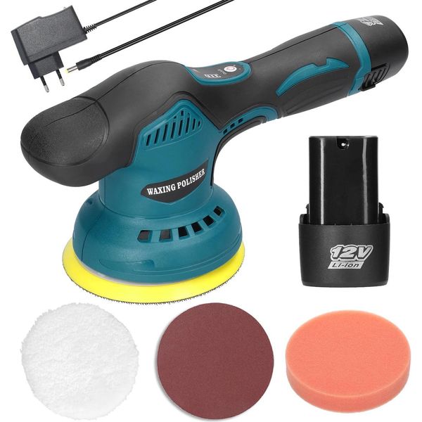 Lucidatrice Per Auto A Batteria, Regolabile A 6 Velocità, Impugnatura Ergonomica, 2 Batterie Eu-image