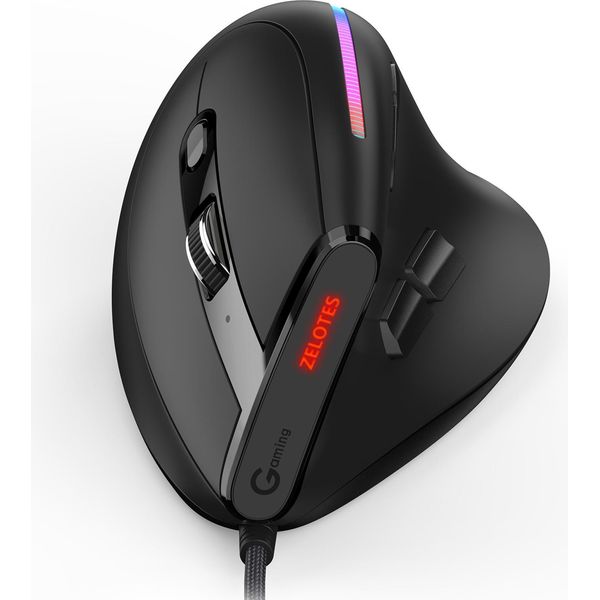 Mouse Verticale T-50, Cablato, 9 Pulsanti, Illuminazione Rgb, Mouse Ottico, 6 Livelli Di Velocità, Design Ergonomico, Nero-image