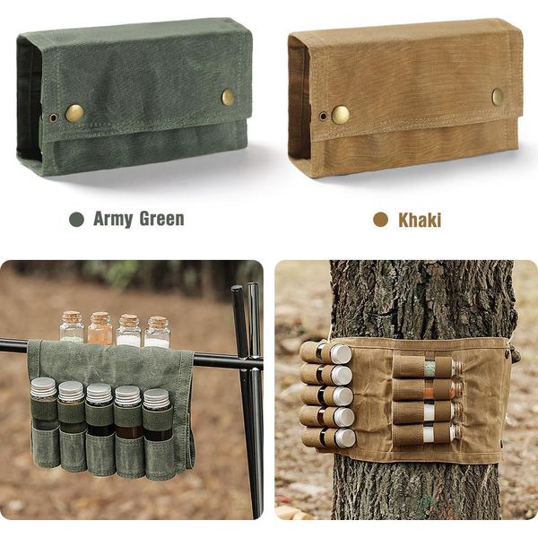 Borsa Porta Spezie Portatile Da Campeggio, Mini Borsa Porta Spezie In Tela Con 9 Scomparti Per Barbecue All'aperto-image
