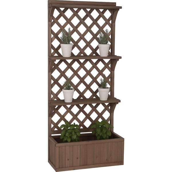 Letto Rialzato HWC-P69, Fioriera/Contenitore A Traliccio In Legno 177X77X33Cm ~ Marrone-image
