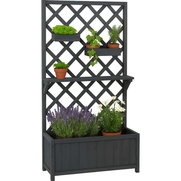 Letto Rialzato HWC-P68, Traliccio Di Sostegno Per Piante E Fiori, Scaffale Per Appendere Le Cassette In Legno Mvg 135X70X30Cm ~ Grigio Antracite-image