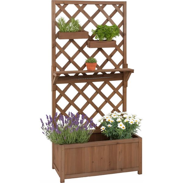 Letto Rialzato HWC-P68, Traliccio Per Piante E Fiori, Scaffale A Traliccio In Legno Mvg 135X70X30Cm ~ Marrone-image