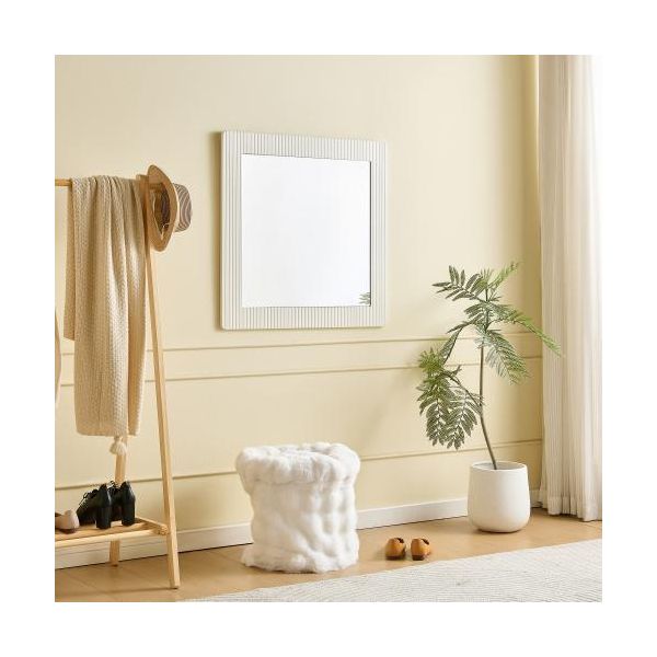 Moderno Specchio Da Parete Quadrato 80X80 Cm Con Cornice Bianca In Look Legno, Superficie A Specchio Trasparente E Design Senza Tempo - Ideale Per Corridoio, Camera Da Letto E Soggiorno-image