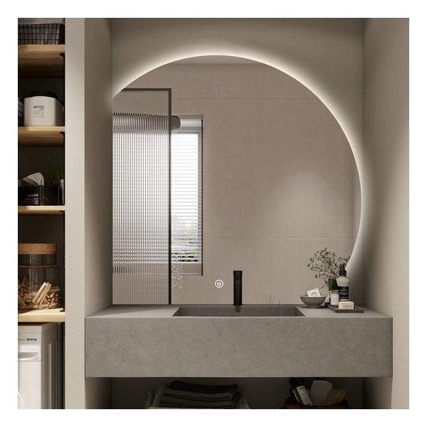FenomÉ Mila Specchio Da Bagno Semicircolare - Illuminazione Led E Riscaldamento Dello Specchio - Larghezza 80 Cm-image