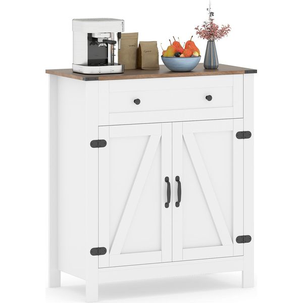 Costway Credenza In Legno, Mobile Buffet Con 2 Ante, 1 Cassetto E Ripiano, Mobile Da Cucina Moderno, Credenza, 80 X 40 X 92 Cm, Bianco-image